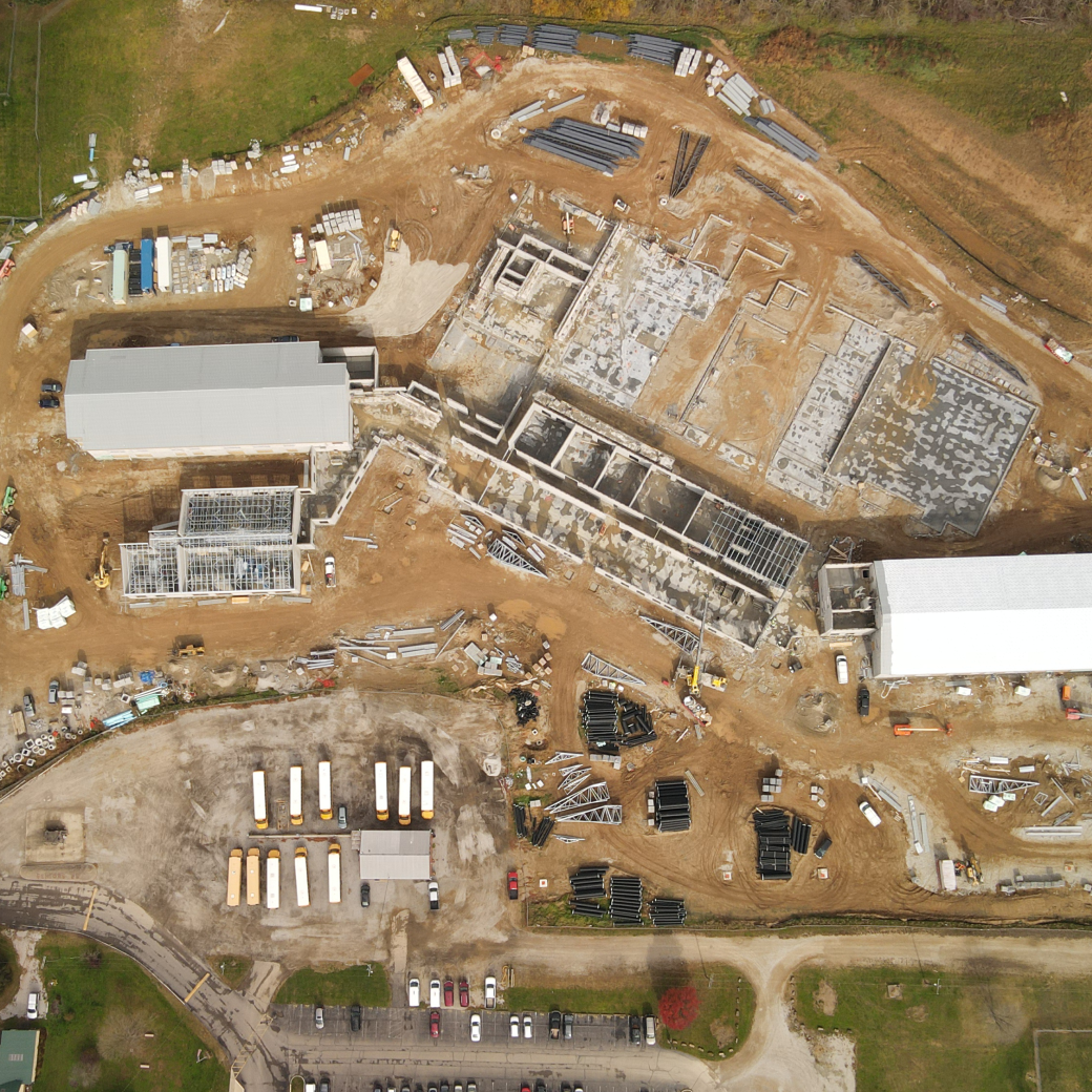 Aerial view of construction at Berne Union K-12 School 